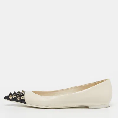 Pre-owned Valentino Garavani Rockstud Size 36 White/black Leather Pointed Cap Toe Ballet Flats
