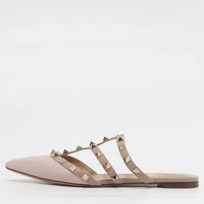 Pre-owned Valentino Garavani Rockstud Size 37.5 Pink Leather Flat Mules