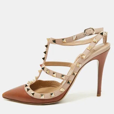 Pre-owned Valentino Garavani Rockstud Size 38 Brown Leather Pumps