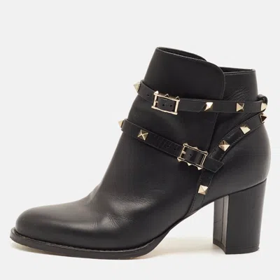 Pre-owned Valentino Garavani Rockstud Size 38.5 Black Leather Ankle Length Boots