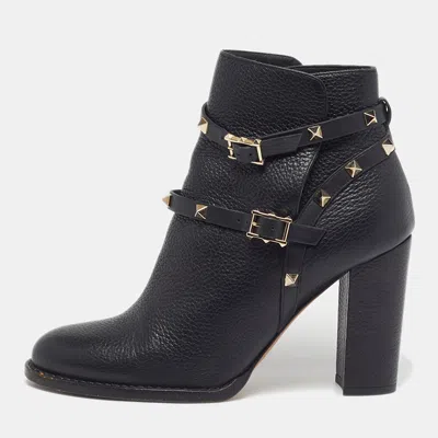 Pre-owned Valentino Garavani Rockstud Size 39 Black Leather Ankle Length Boots