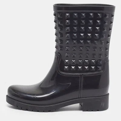 Pre-owned Valentino Garavani Rockstud Size 39 Black Rubber Rain Boots