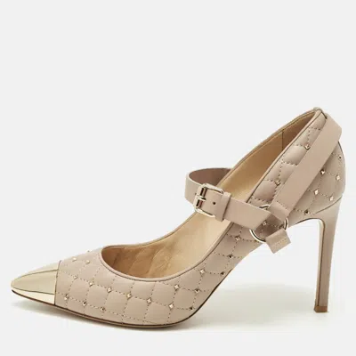 Pre-owned Valentino Garavani Rockstud Size 39 Dusty Pink Quilted Leather Mary Jane Pumps