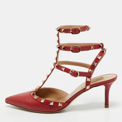 Pre-owned Valentino Garavani Rockstud Size 39 Red Leather Pumps
