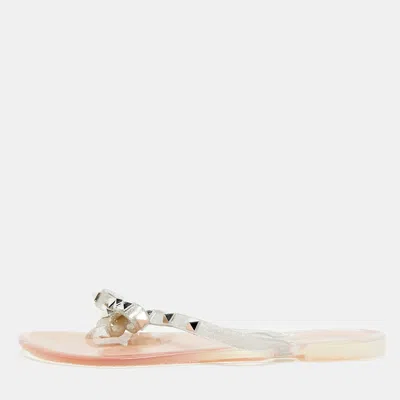 Pre-owned Valentino Garavani Rockstud Size 39 Silver Jelly Thong Flats