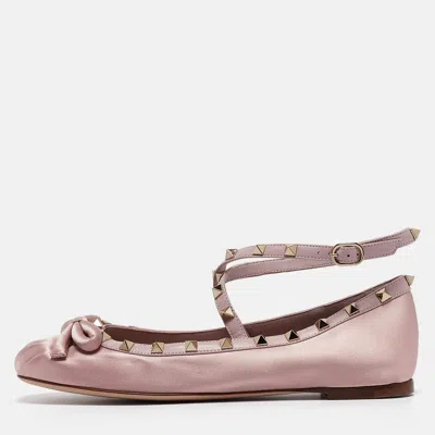 Pre-owned Valentino Garavani Rockstud Size 39.5 Brush Pink Satin Ballet Flats