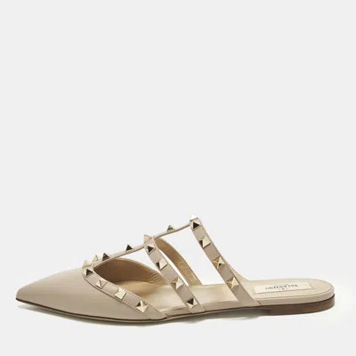 Pre-owned Valentino Garavani Rockstud Size 40 Dusty Pink Leather Flat Mules