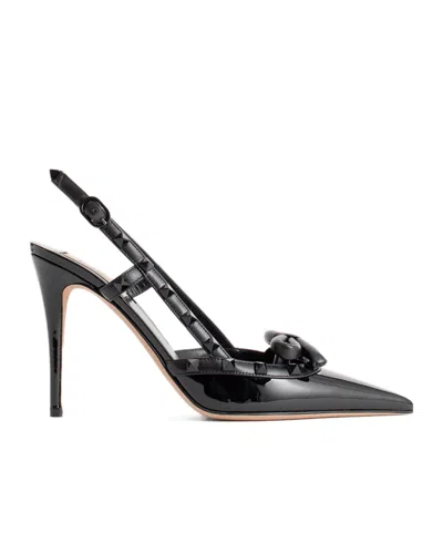 Valentino Garavani Valentino Rockstud Bow 100 Patent Slingback Pump In Black