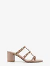 Valentino Rockstud Caged Metallic Leather Slide Sandals In Brown