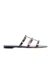 Valentino Rockstud Slide Sandal In Laminated Nappa With Cabochon In Multi