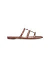 Valentino Garavani Rockstud Leather Flat Sandals In Brown
