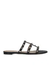 Valentino Rockstud Slide Sandal In Laminated Nappa With Cabochon In Black