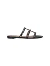Valentino Garavani Rockstud Caged Leather Flat Slide Sandals In Black