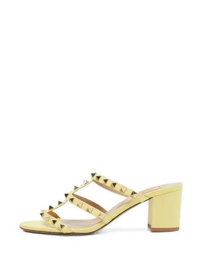 Pre-owned Valentino Garavani Rockstud Slide Sandals In Yellow