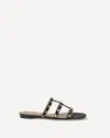 Valentino Rockstud Slide Sandal In Laminated Nappa With Cabochon In Black