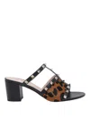 Valentino Animal Print Block Heel Open Toe Sandals In Black