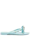 Valentino Studded Bow Thong Sandals With Lace Sole In Blue