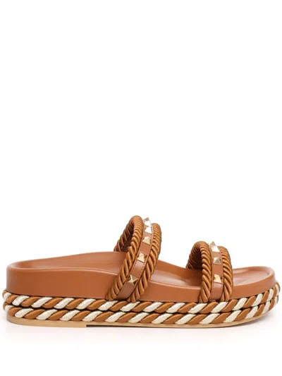 Valentino Garavani Rockstud Slides In Brown