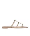 Valentino Rockstud Caged Calfskin Flat Sandals In Nude