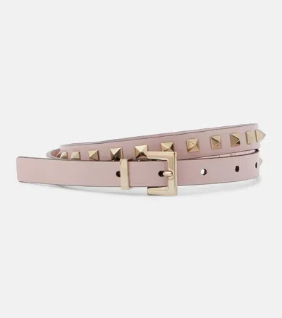 Valentino Garavani Rockstud Slim Leather Belt In Pink