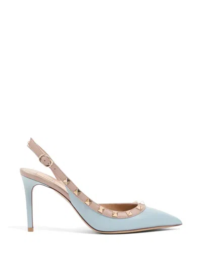 Valentino Garavani Rockstud Slingback Calfskin Pumps 85mm In Blue