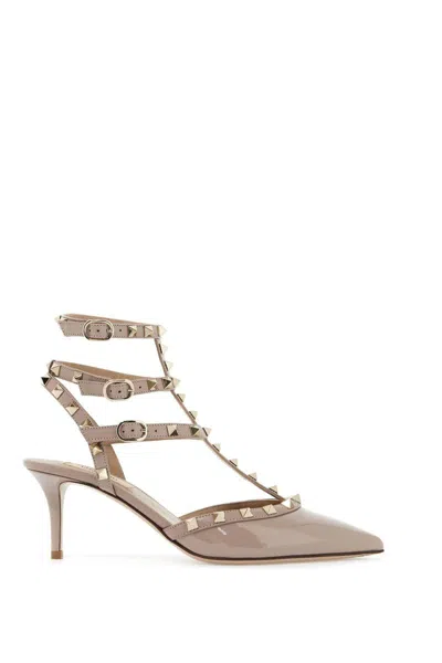 Valentino Garavani Rockstud Patent Leather Slingback Pumps In Neutral