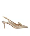 Valentino Garavani Rockstud Bow Slingback Pumps In Laminated Nappa Leather And 60mm Tone Studs Woman In Nude