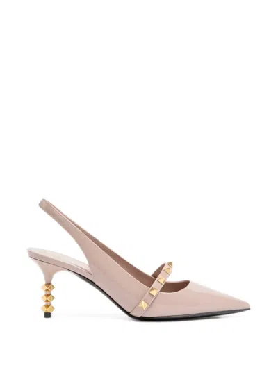 Valentino Garavani Rockstud Slingback Pumps With Patent Leather Sculptural Heel In Pink