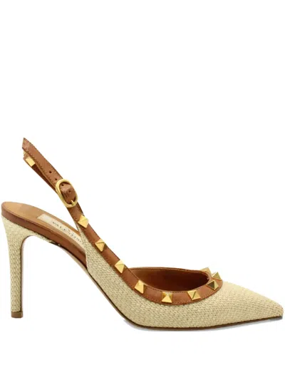Pre-owned Valentino Garavani Rockstud Slingback Sandals In Neutral