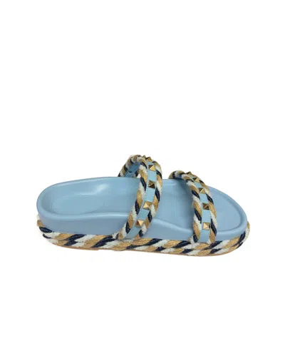 Valentino Garavani Rockstud Slippers In Blue