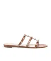 Valentino Garavani Rockstud Leather Flat Sandals In Brown