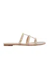 Valentino Garavani Women Rockstud Leather Flat Sandals In Nude