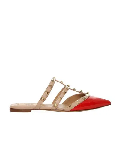 Valentino Garavani Valentino Rockstud Caged Patent Flat In Red