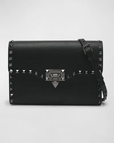 Valentino Garavani Rockstud Small Calfskin Shoulder Bag In Nero