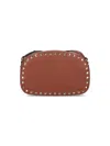 Valentino Studded Leather Crossbody Bag With Chain Strap In Brown