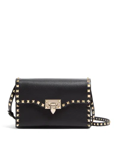 Valentino Garavani Rockstud Small Garnet Calfskin Crossbody Bag In Black