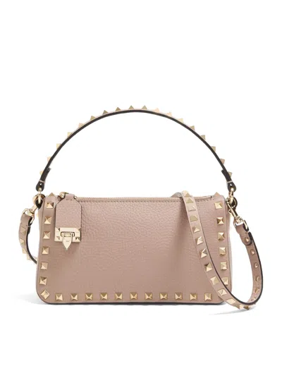 Valentino Garavani Small Rockstud Grainy Calfskin Crossbody Bag Woman Poudre Uni In White