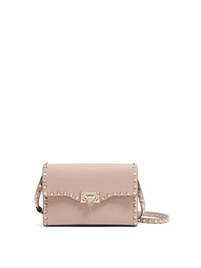 Valentino Garavani Rockstud Small Garnet Calfskin Crossbody Bag In Nude