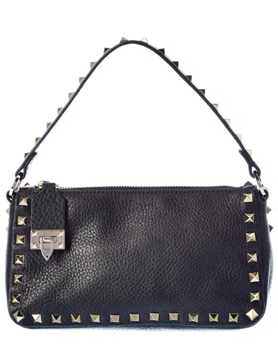 Valentino Garavani Valentino Rockstud Small Grainy Leather Crossbody In Black