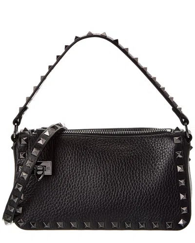 Valentino Garavani Valentino Rockstud Small Grainy Leather Crossbody In Black
