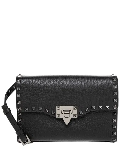 Valentino Garavani Women's Small Rockstud Grainy Calfskin Crossbody Bag In Black