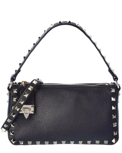 Valentino Garavani Rockstud Small Grainy Leather Crossbody In Black