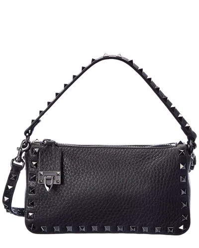 Valentino Garavani Valentino Rockstud Small Grainy Leather Crossbody In Black
