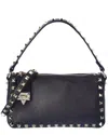 Valentino Rockstud Small Grainy Leather Crossbody In Black