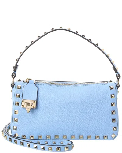 Valentino Garavani Valentino Rockstud Small Grainy Leather Crossbody In Blue