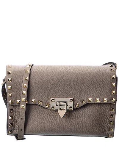 Valentino Garavani Rockstud Small Grainy Leather Crossbody In Grey