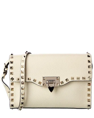 Valentino Garavani Rockstud Small Grainy Leather Crossbody In White