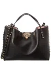 Valentino Powder Pink Studded Leather Tote In Black
