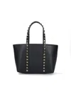 Valentino Rockstud Mini Tote In Hammered Leather In Black