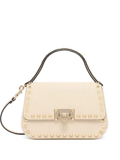 Valentino Garavani Rockstud Small Handbag In Grainy Calfskin In Neutral